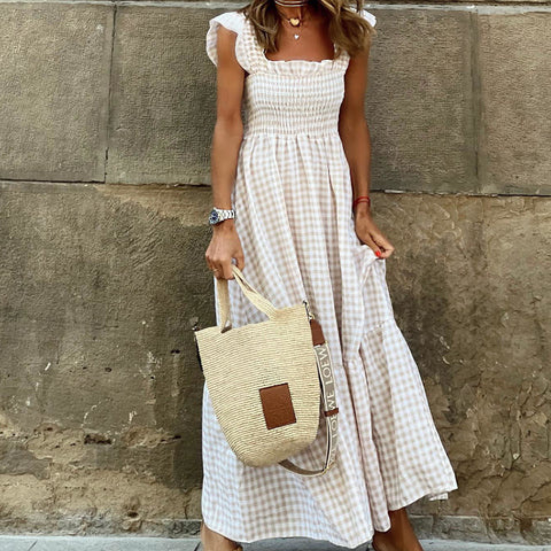 Anke Dress | Elegant Pleated Dress with Ruffled Sleeves for Summer