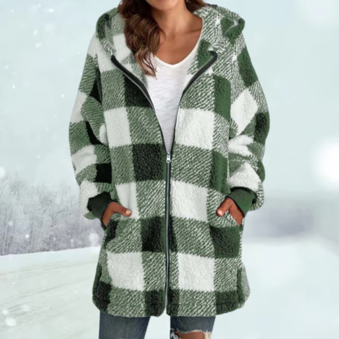 Anastasia Check Coat | Checked Women's Coat with Hood