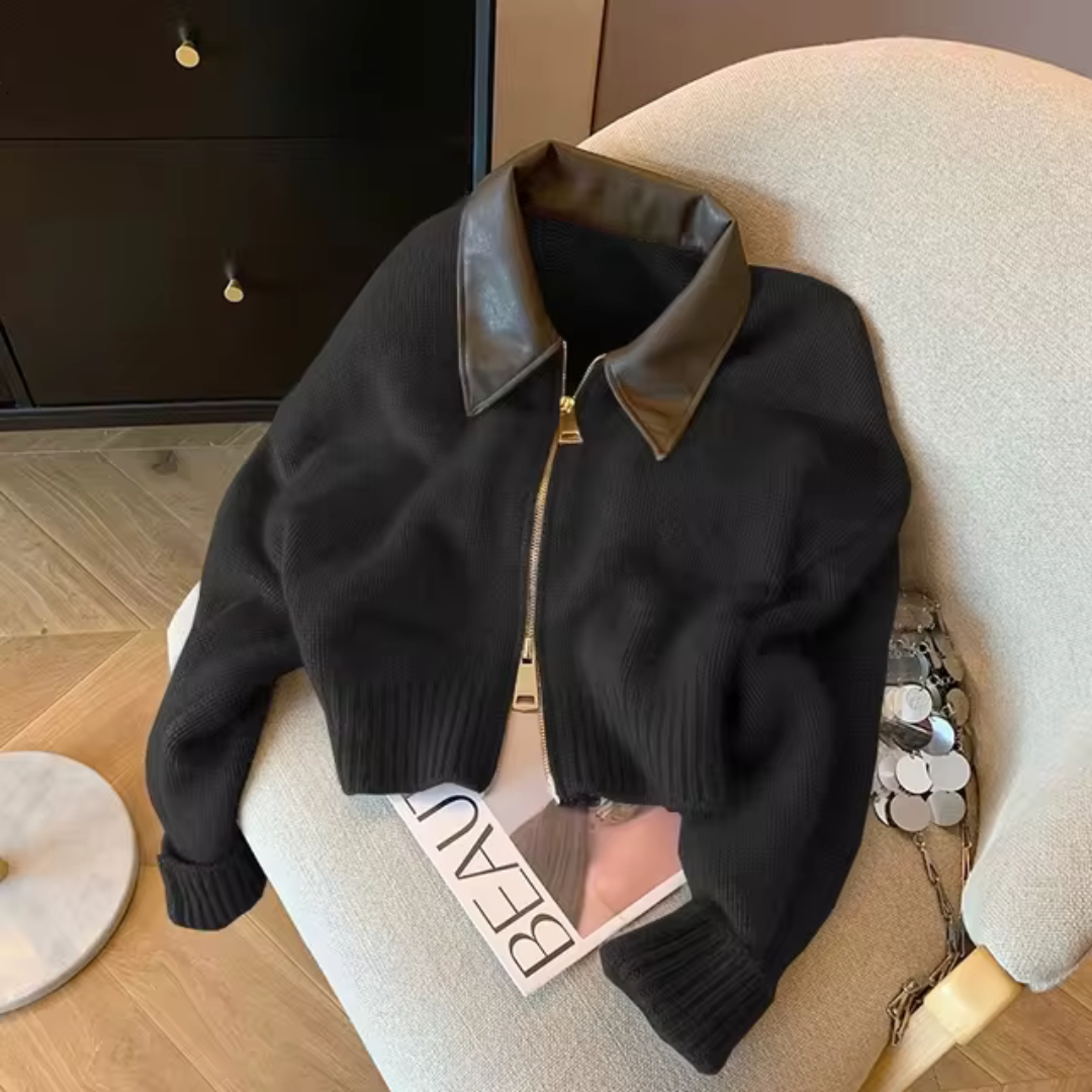 Anke Jacket | Elegant Split Leather Jacket with Knit and Double Zipper
