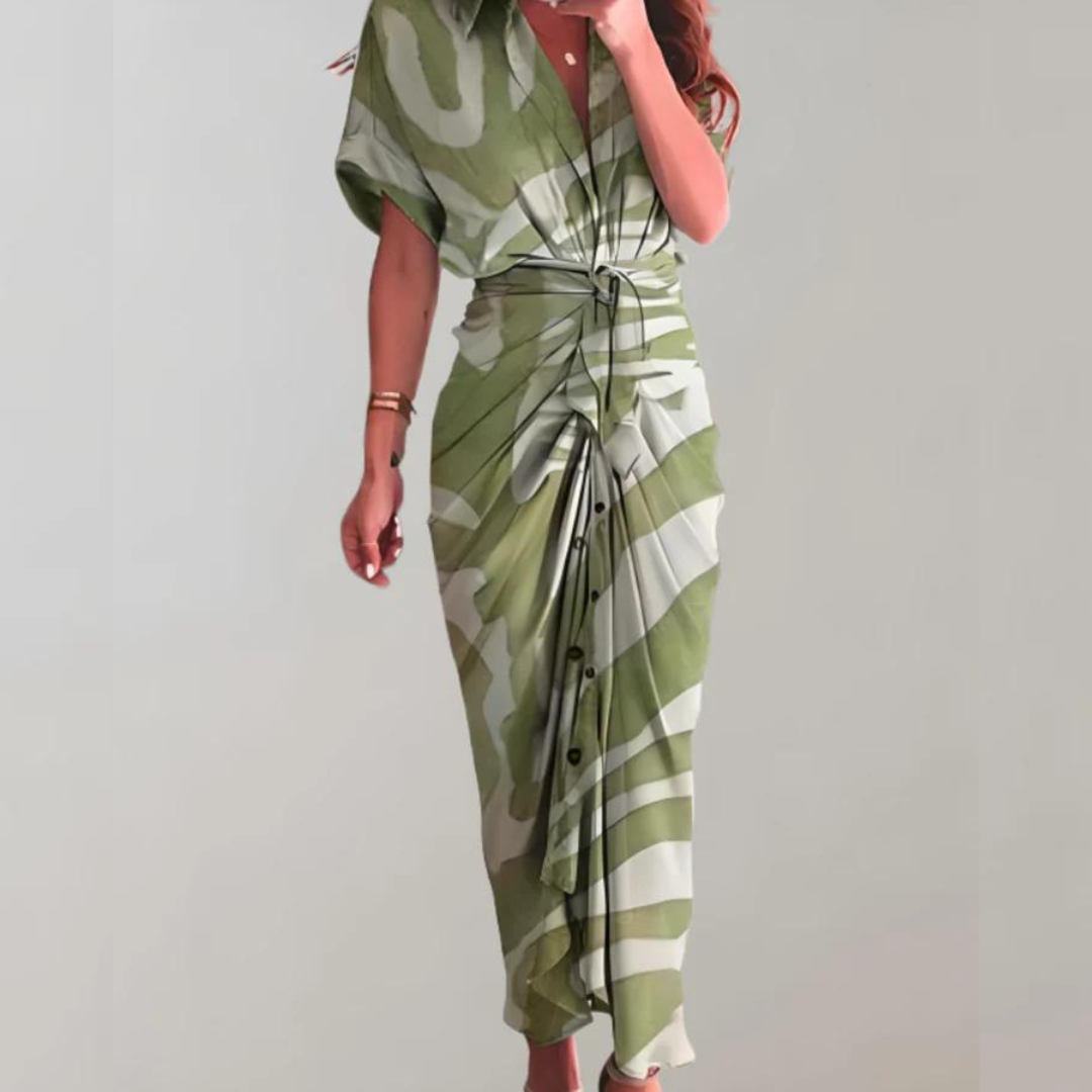 Amelie Midi Dress | Elegant Dress with Three-Quarter Sleeves and Stylish Waistband