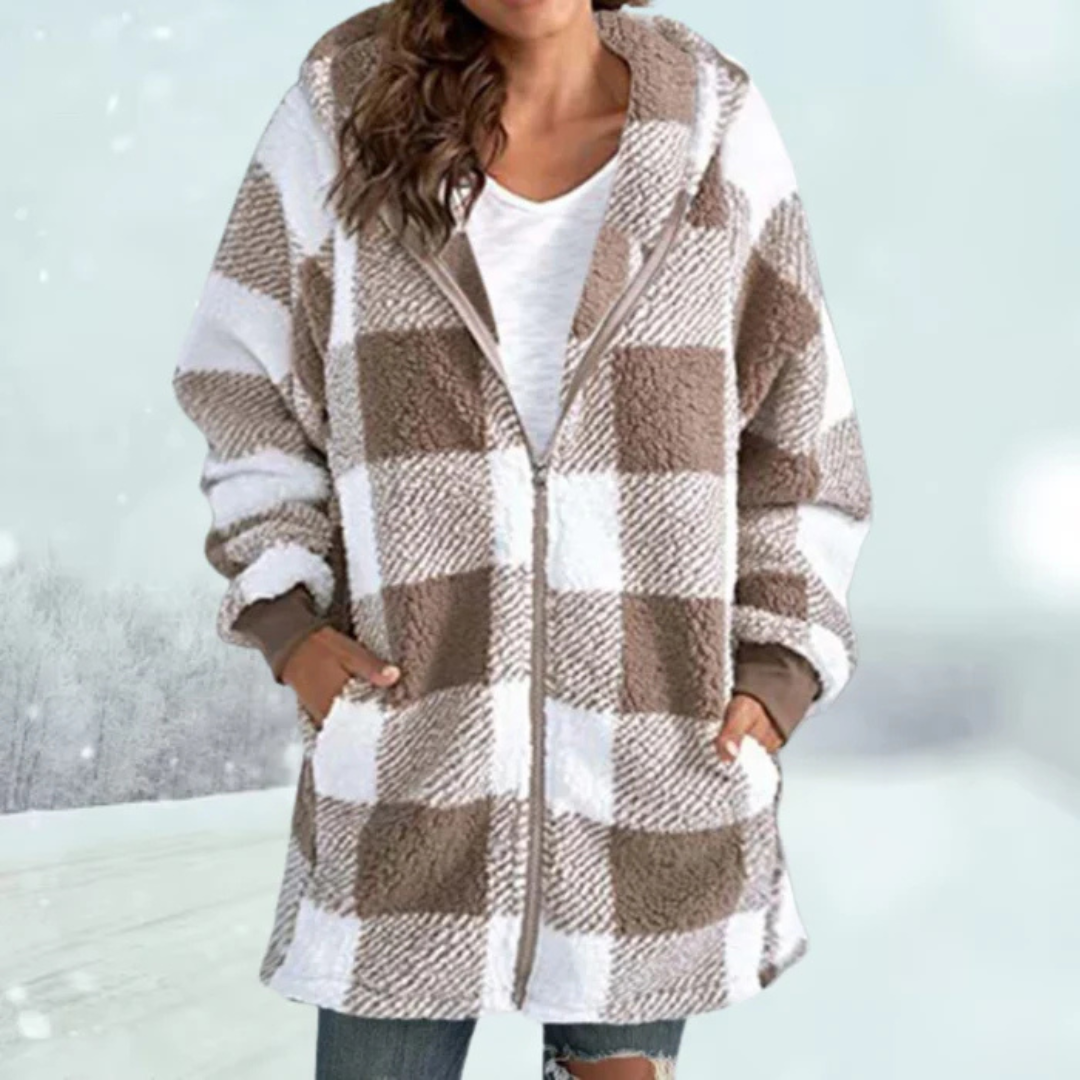 Anastasia Check Coat | Checked Women's Coat with Hood