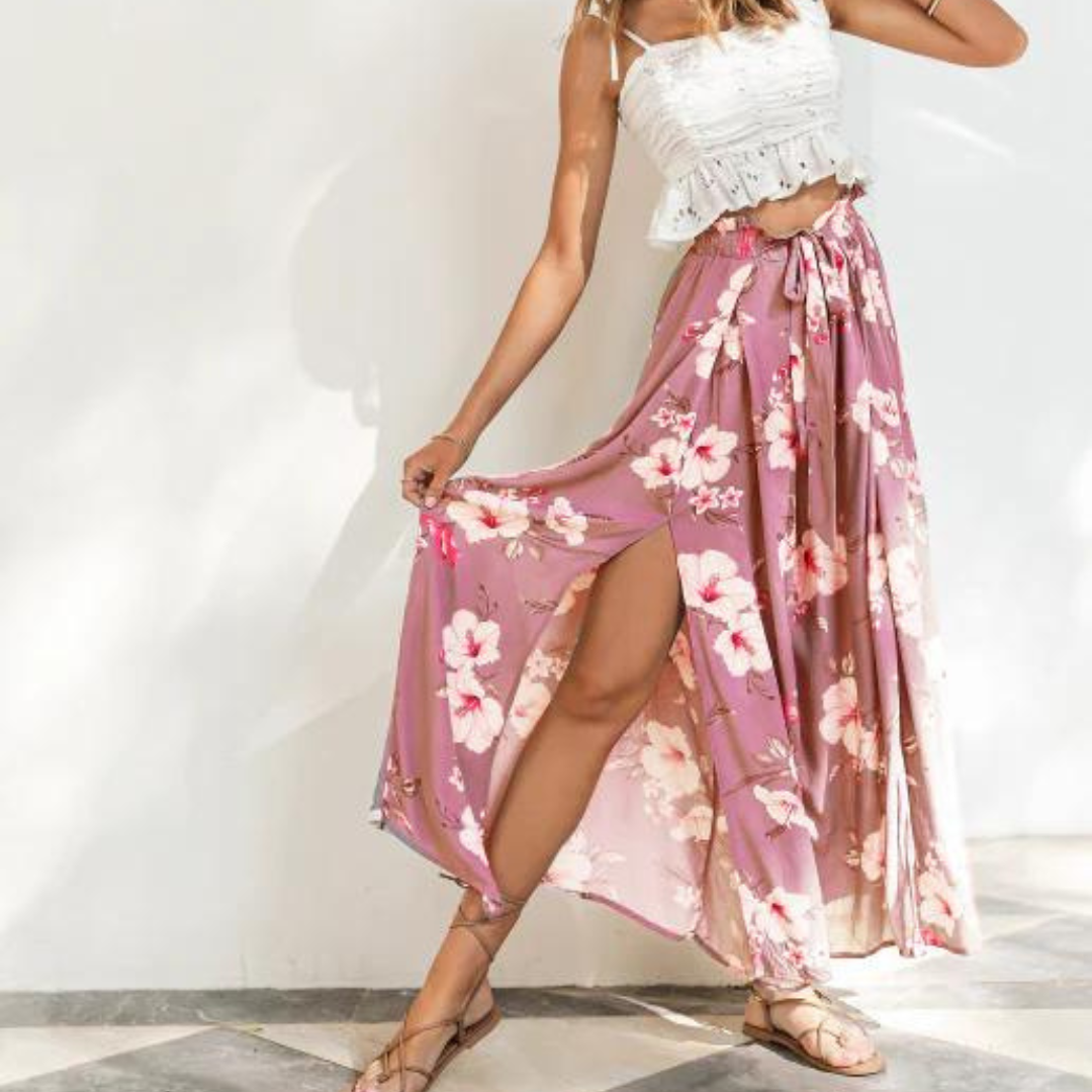 Anna Trousers | Chic Floral Print Pants with Thigh Slit for Summer