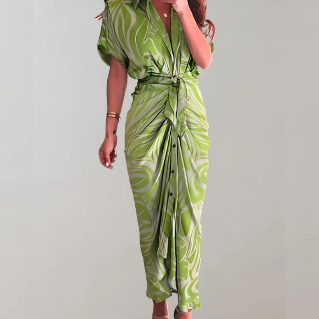 Amelie Midi Dress | Elegant Dress with Three-Quarter Sleeves and Stylish Waistband