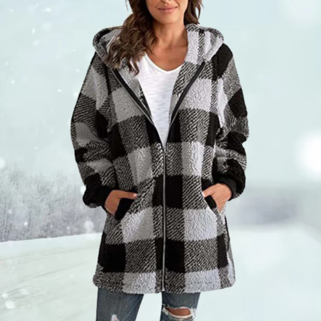 Anastasia Check Coat | Checked Women's Coat with Hood