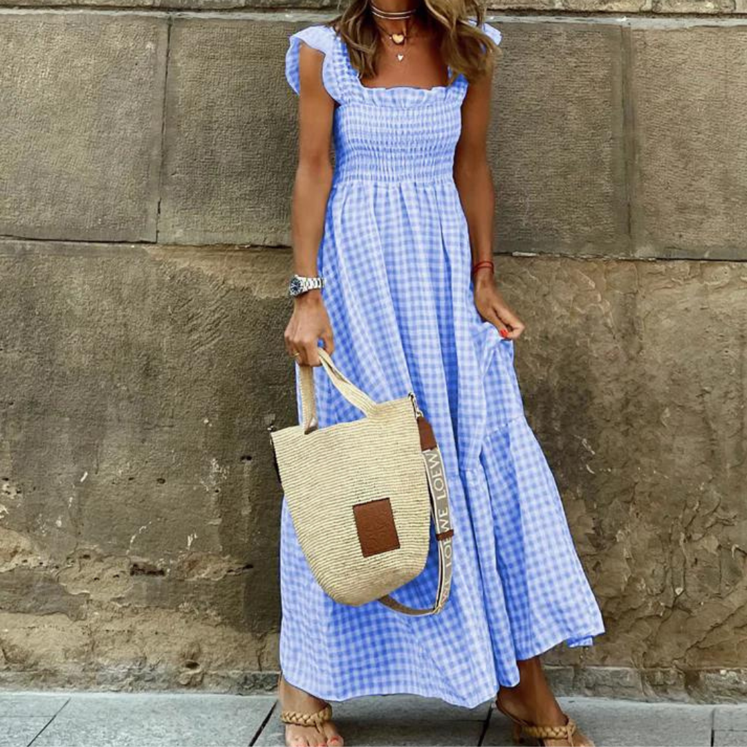 Anke Dress | Elegant Pleated Dress with Ruffled Sleeves for Summer
