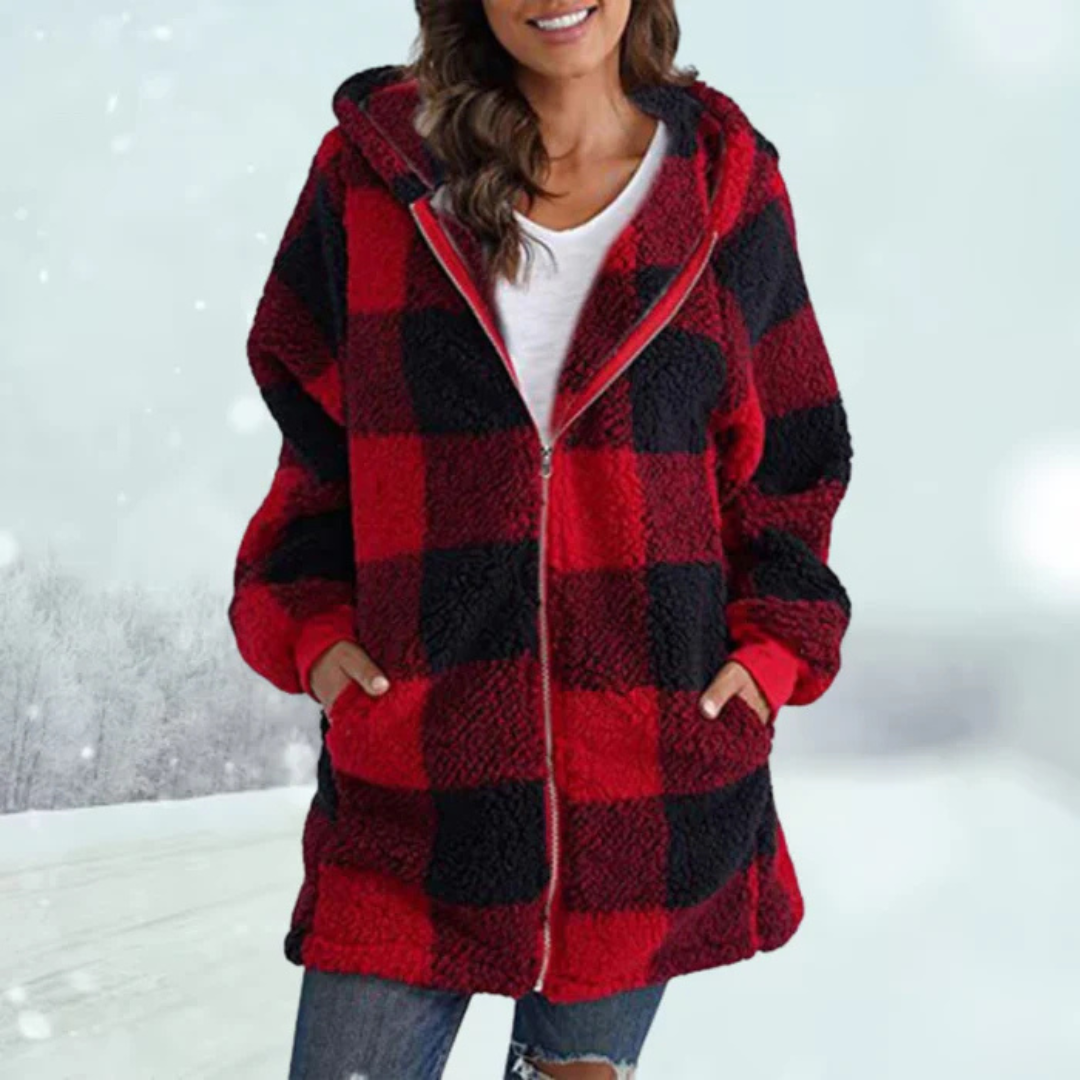 Anastasia Check Coat | Checked Women's Coat with Hood