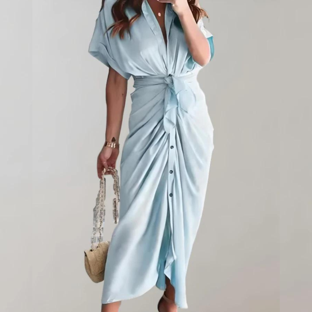 Amelie Midi Dress | Elegant Dress with Three-Quarter Sleeves and Stylish Waistband