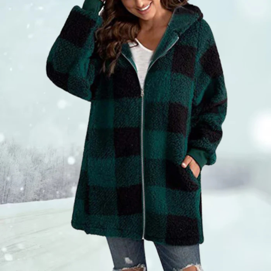 Anastasia Check Coat | Checked Women's Coat with Hood