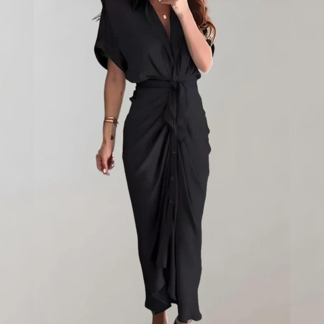 Amelie Midi Dress | Elegant Dress with Three-Quarter Sleeves and Stylish Waistband