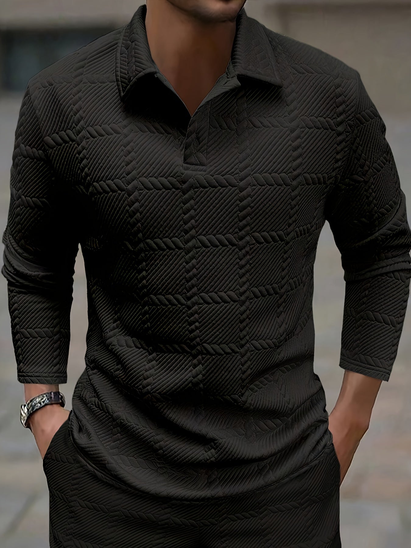 Men's Polos for Spring and Fall, Stylish and Casual Knitted Jacquard T-Shirts